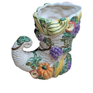Vintage Omnibus by Fitz and Floyd Cornucopia Vase Fall Harvest 1993 – Ceramic